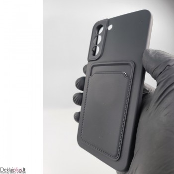 Švelnus silikoninis dėklas su kišenėle - juodas (telefonui Samsung S22 Plus)